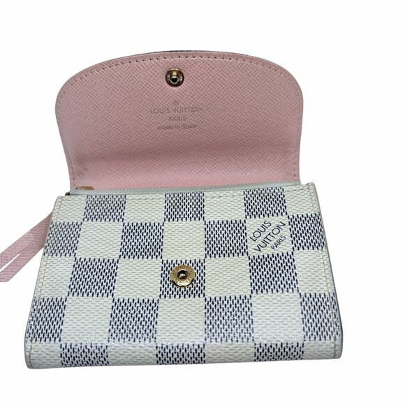 Louis Vuitton Rosalie Coin Purse Wallet Damier Azur Canvas Pink Leather Interior - Picture 8 of 13